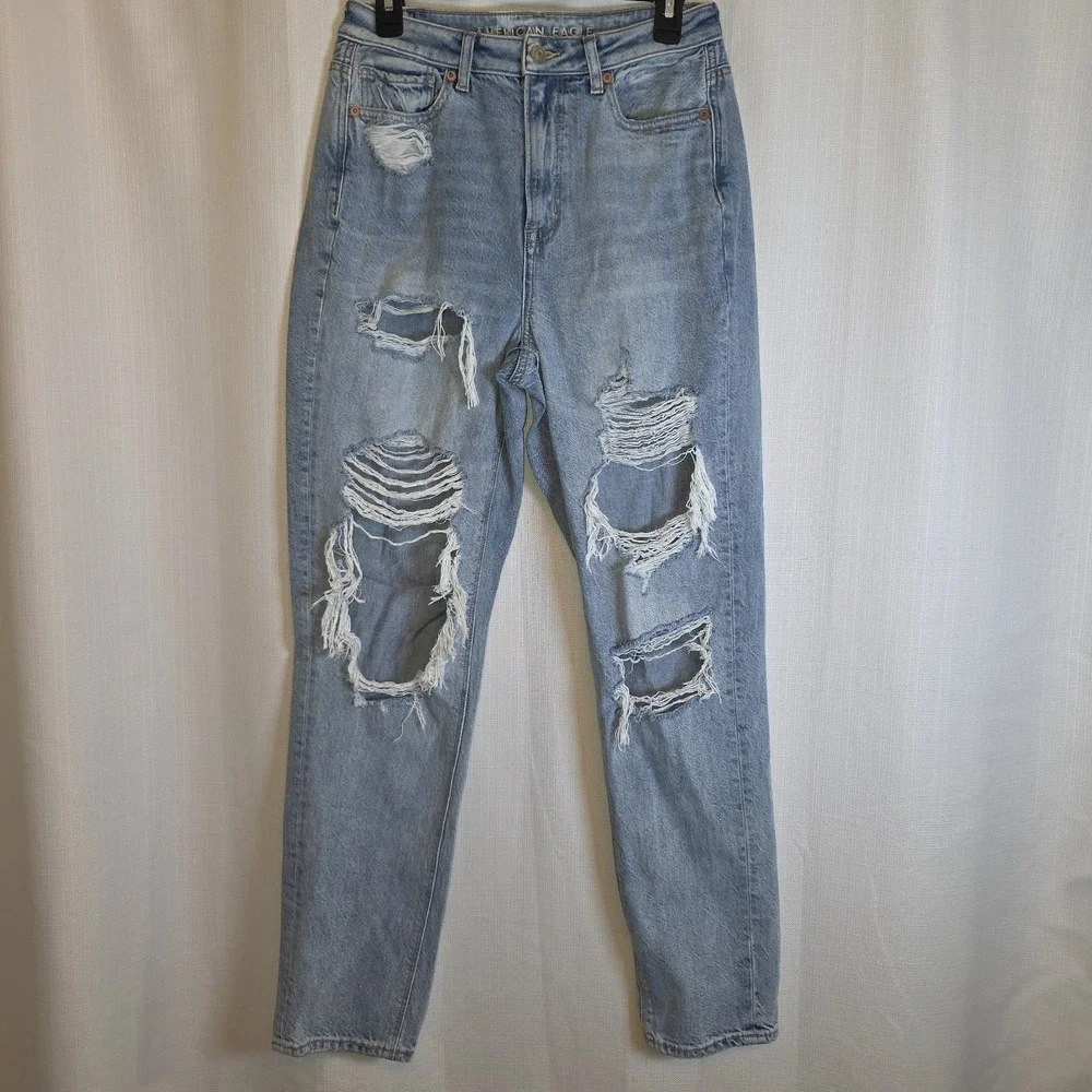 American Eagle Womens Highest Rise Mom Jeans Size 6 X-Long Denim Stretch